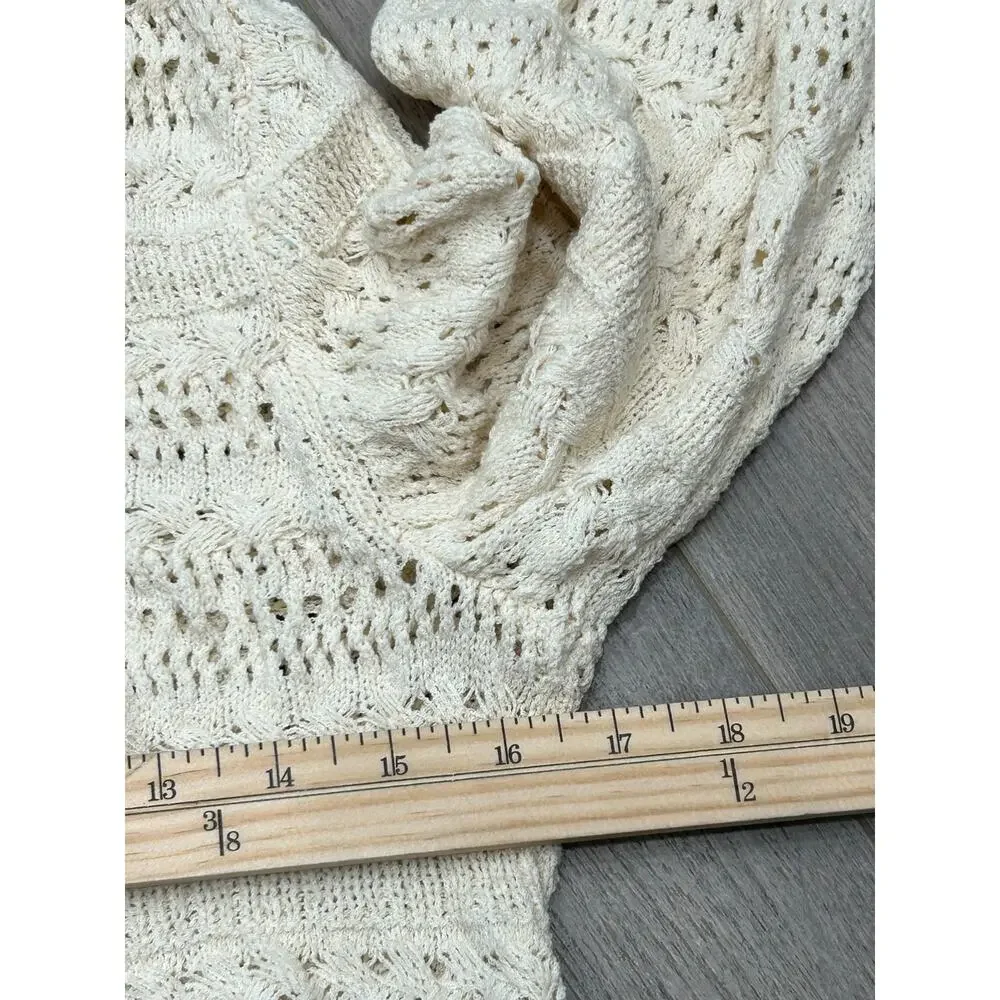 NWT‎ Madewell Womens Cream Relaxed Fit Cropped Scalloped-Trim Sweater Size Small